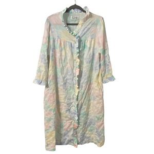 Vintage Saybury Pastel Artist House Coat Abstract Pearl Snap Robe Grandmacore